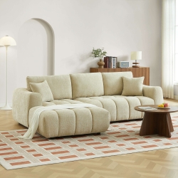 Canapé d'angle gauche fixe KEREA 4 places tissu chenille taupe