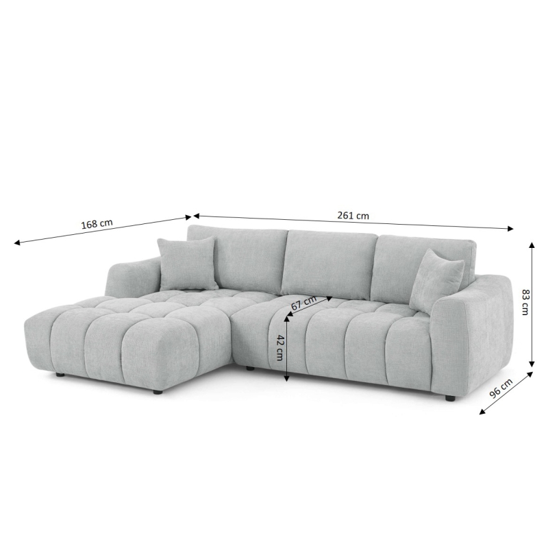 Canapé d'angle gauche fixe KEREA 4 places tissu chenille gris