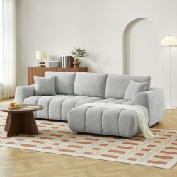 Canapé d'angle droit fixe KEREA 4 places tissu chenille gris