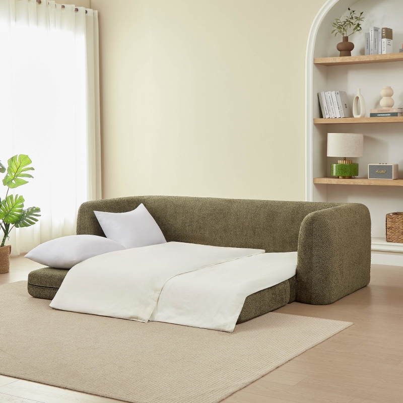 Canapé droit compressé convertible MORPHEO 3 places tissu bouclette vert