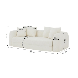 Canapé droit compressé convertible MORPHEO 3 places tissu bouclette beige