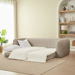 Canapé droit compressé convertible MORPHEO 3 places tissu bouclette taupe