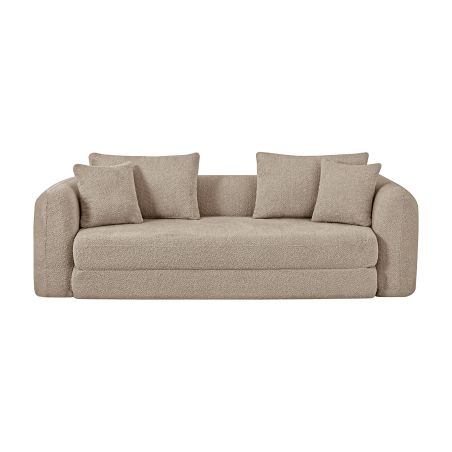 Canapé droit compressé convertible MORPHEO 3 places tissu bouclette taupe