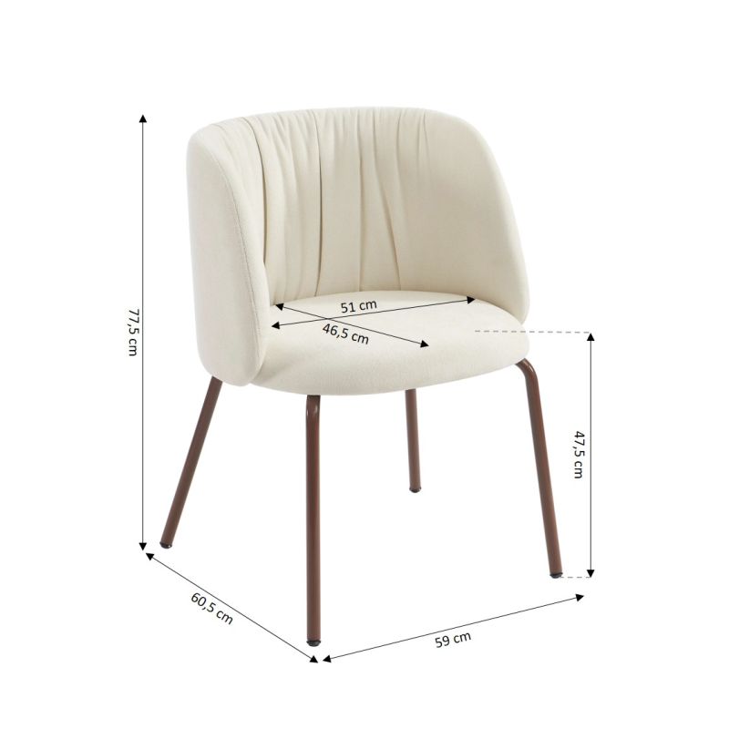 Chaise LUISA tissu chenille écru et pieds métal marron
