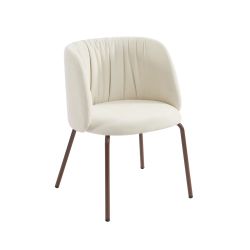 Chaise LUISA tissu chenille écru et pieds métal marron