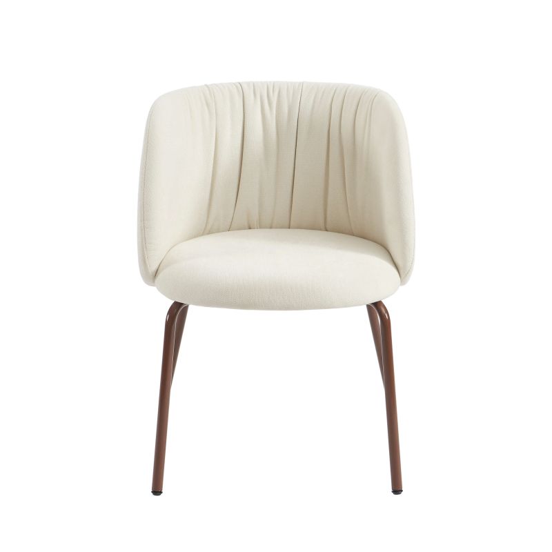 Chaise LUISA tissu chenille écru et pieds métal marron