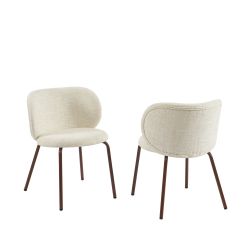 Lot de 2 chaises SERENA tissu chenille écru et pieds métal marron
