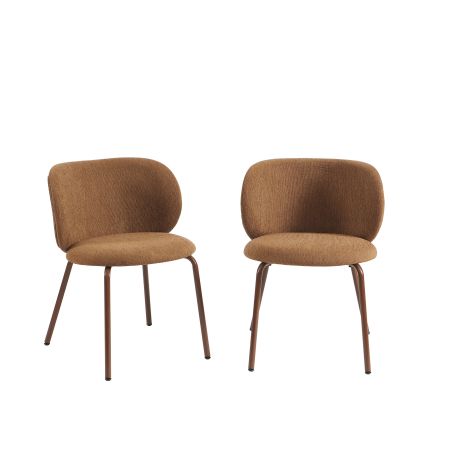 Lot de 2 chaises SERENA tissu chenille marron et pieds métal marron