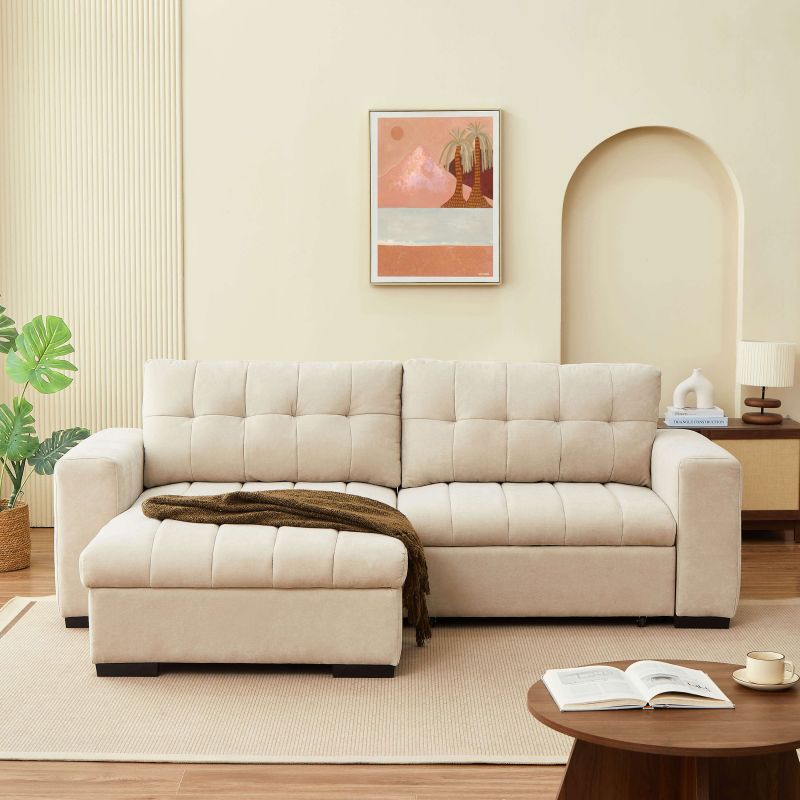 Canapé d'angle convertible réversible ARISTA 4 places tissu beige