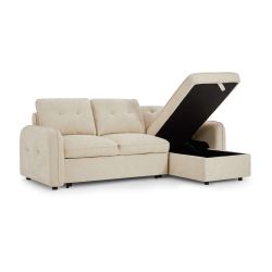 Canapé d'angle convertible et réversible IMPA 4 places tissu chenille beige