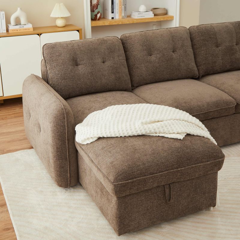 Canapé d'angle convertible et réversible IMPA 4 places tissu chenille marron