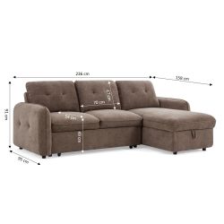 Canapé d'angle convertible et réversible IMPA 4 places tissu chenille marron