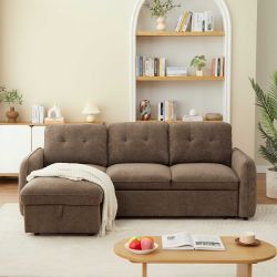 Canapé d'angle convertible et réversible IMPA 4 places tissu chenille marron