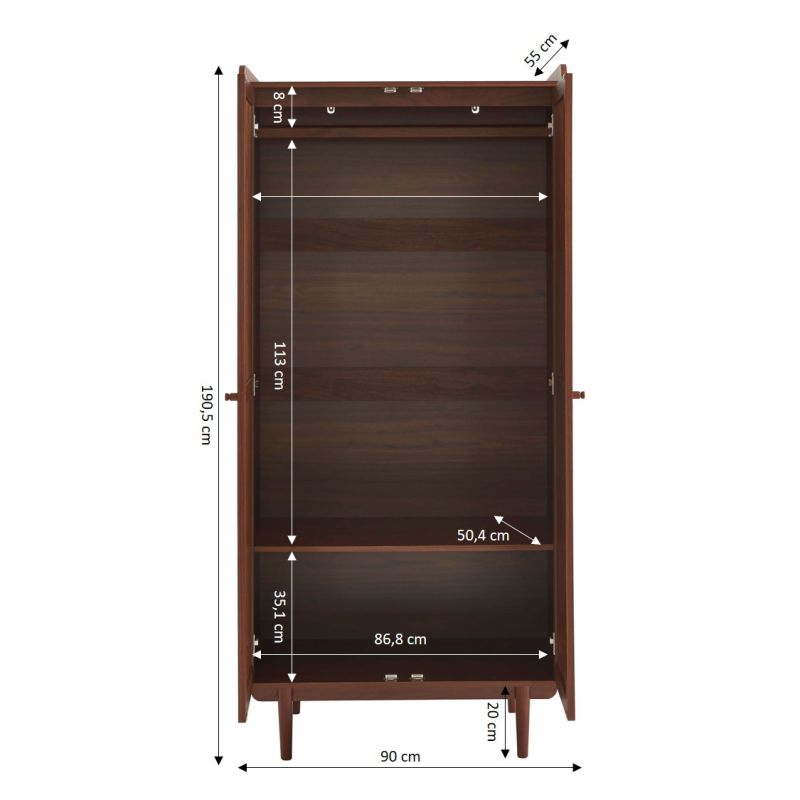 Armoire LEON noyer et cannage 2 portes h190cm