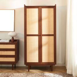 Armoire LEON noyer et cannage 2 portes h190cm