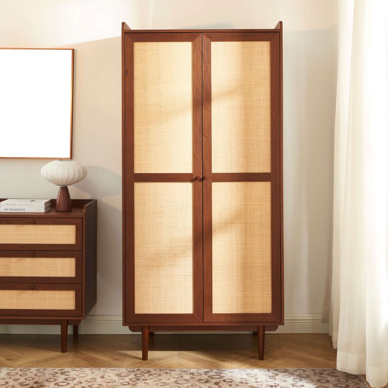 Armoire LEON noyer et cannage 2 portes h190cm