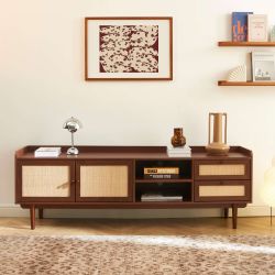 Meuble TV LEON noyer et cannage 180cm