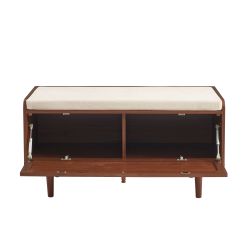 Banc à chaussures LEON noyer et cannage