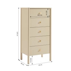 Chiffonnier CLEO laqué 5 tiroirs beige 55cm