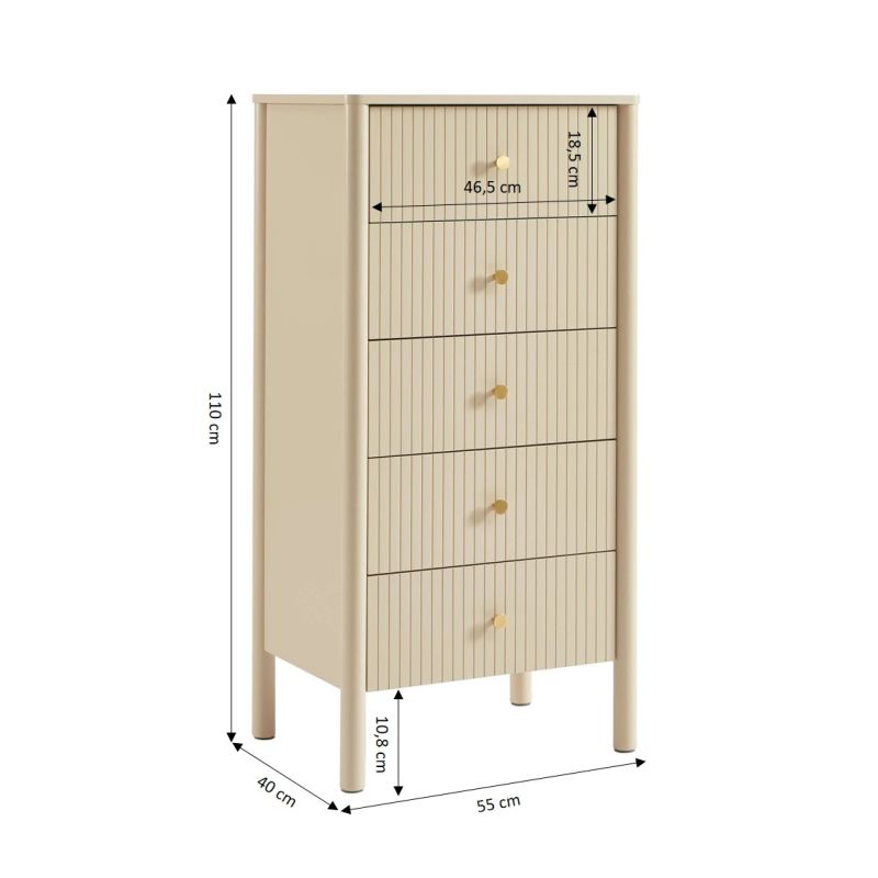 Chiffonnier CLEO laqué 5 tiroirs beige 55cm