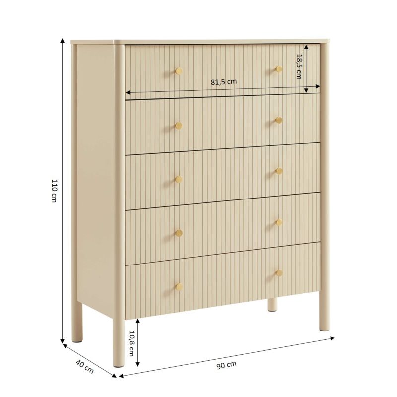 Commode CLEO laqué beige 5 tiroirs 90cm