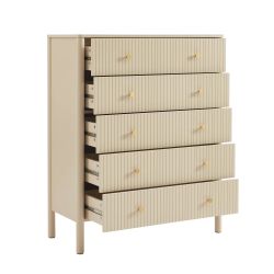 Commode CLEO laqué beige 5 tiroirs 90cm