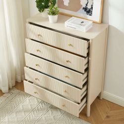 Commode CLEO laqué beige 5 tiroirs 90cm