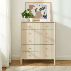 Commode CLEO laqué beige 5 tiroirs 90cm