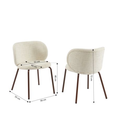 Lot de 2 chaises SERENA tissu chenille écru et pieds métal marron