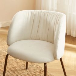 Chaise LUISA tissu chenille écru et pieds métal marron