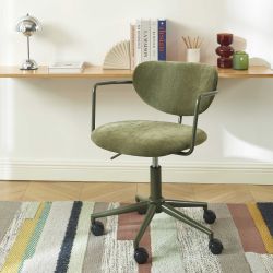 Chaise de bureau PANTONE tissu vert olive avec roulettes