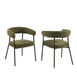 Lot de 2 chaises PANTONE tissu et pieds métal vert olive
