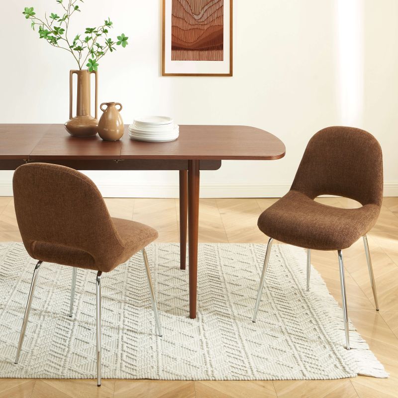 Lot de 2 chaises DOON tissu chenille marron pieds métal