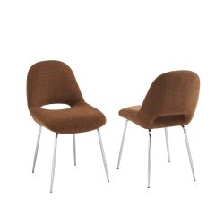 Lot de 2 chaises DOON tissu chenille marron pieds métal