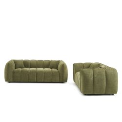 Ensemble canapés droits fixes 3+2 MATILDA tissu chenille vert