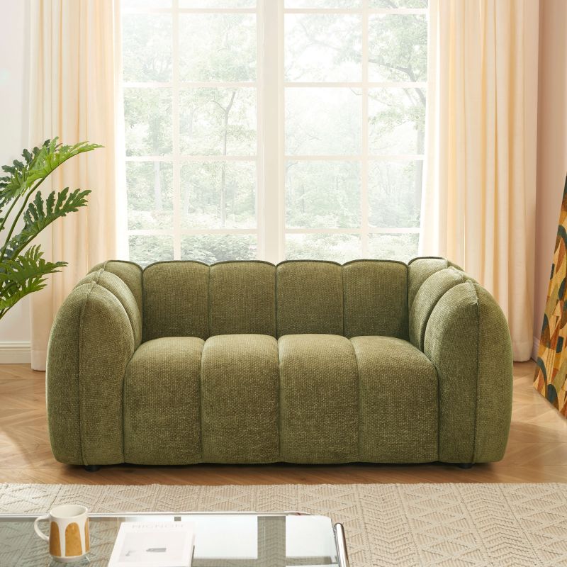 Ensemble canapés droits fixes 3+2 MATILDA tissu chenille vert