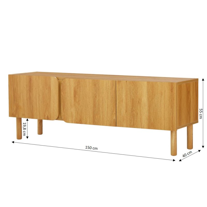 Meuble TV BRAGA effet chêne 3 portes 150cm