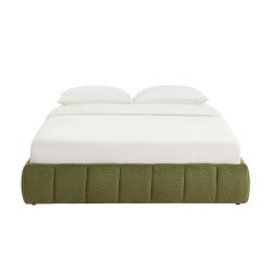 Lit coffre LAVINIA tissu chenille vert 160x200 sommier inclus