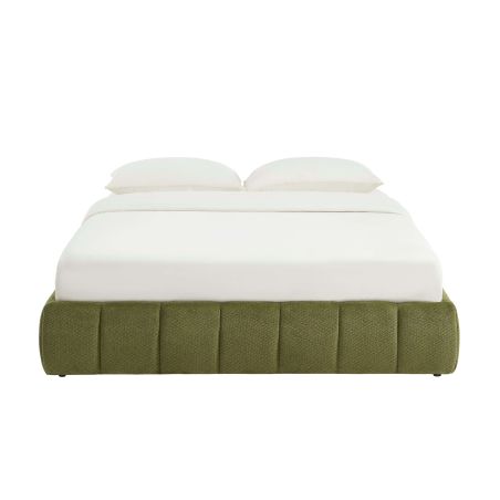 Lit coffre LAVINIA tissu chenille vert 160x200 sommier inclus
