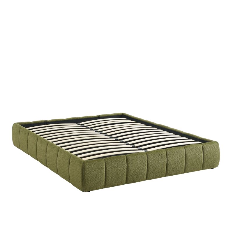 Lit coffre LAVINIA tissu chenille vert 160x200 sommier inclus