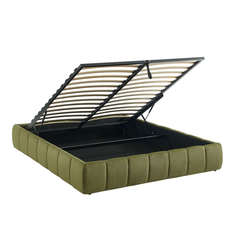 Lit coffre LAVINIA tissu chenille vert 160x200 sommier inclus