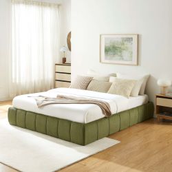 Lit coffre LAVINIA tissu chenille vert 160x200 sommier inclus