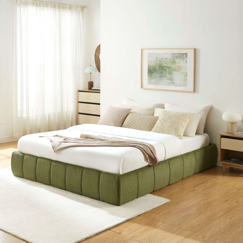 Lit coffre LAVINIA tissu chenille vert 160x200 sommier inclus