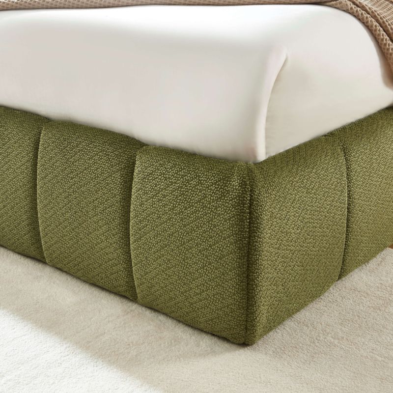 Lit coffre LAVINIA tissu chenille vert 160x200 sommier inclus
