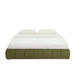 Lit coffre LAVINIA tissu chenille vert 180x200 sommier inclus