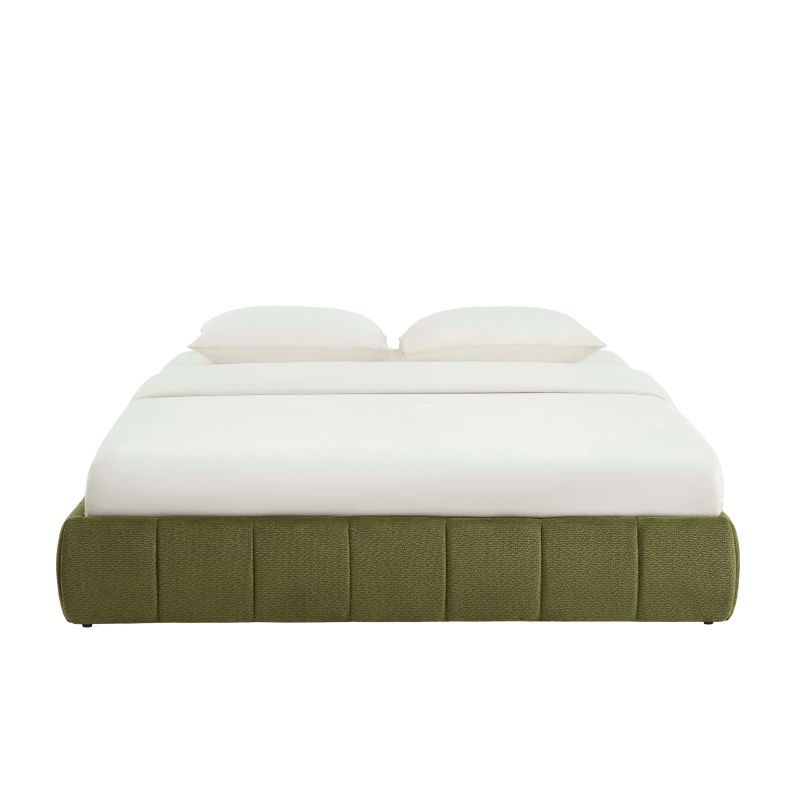 Lit coffre LAVINIA tissu chenille vert 180x200 sommier inclus