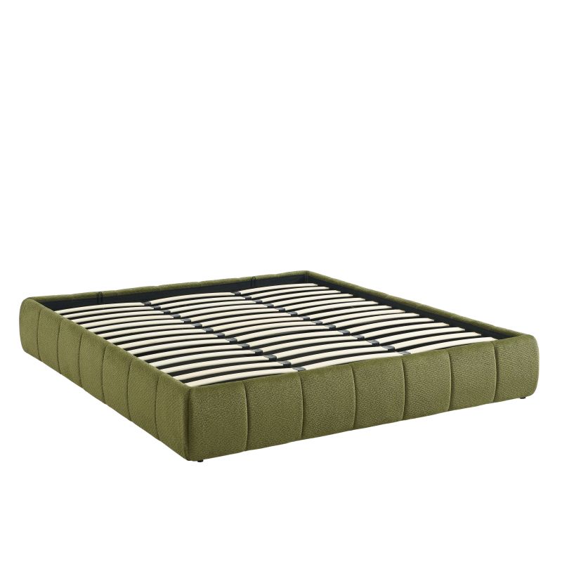 Lit coffre LAVINIA tissu chenille vert 180x200 sommier inclus