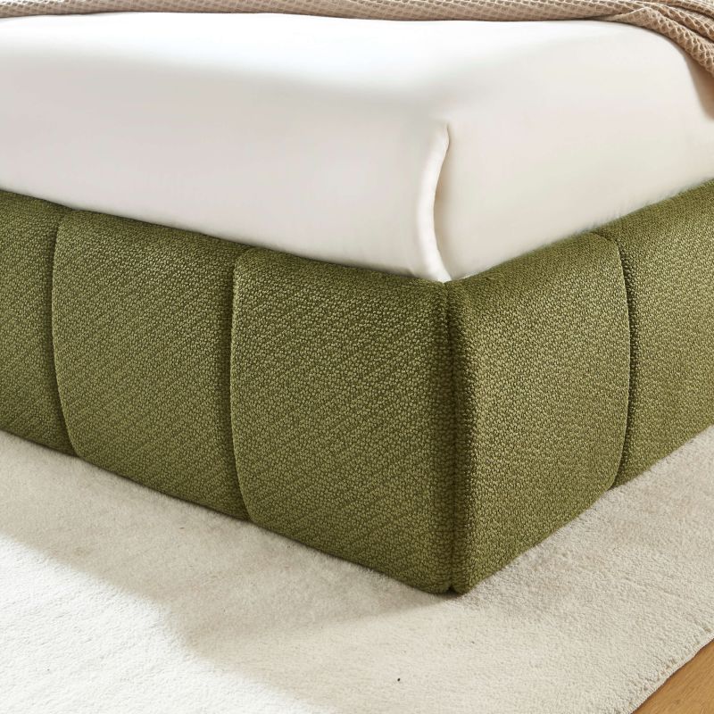 Lit coffre LAVINIA tissu chenille vert 180x200 sommier inclus