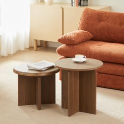 Table basse ronde OCANA effet noyer h40cm