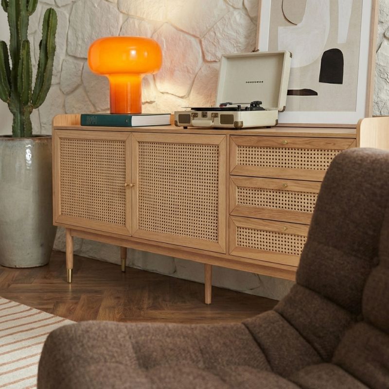 Buffet LEON chêne et cannage rotin 180cm